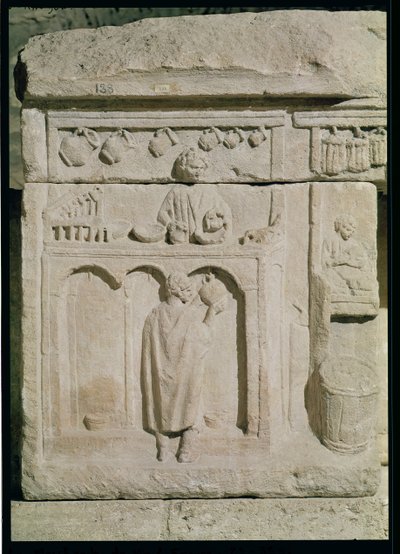 Relief, das einen Weinhändler darstellt, 2.-3. Jahrhundert von Gallo Roman